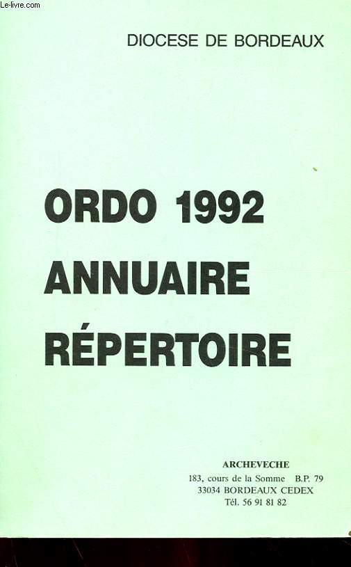 ORDO 1992 - ANNUAIRE REPERTOIRE