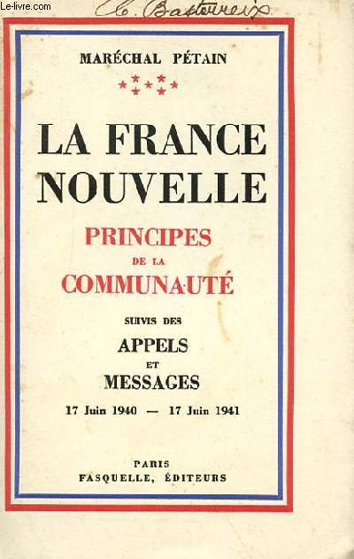LA NOUVELLE FRANCE, PRINCIPES DE LA COMMUNAUTE SUIVIS DES APPELS ET MESSAGES