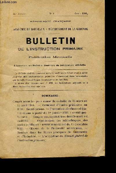 BULLETIN DE L'INSTRUCTION PRIMAIRE N 8