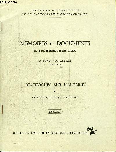 RECHERCHES SUR L'ALGERIE - MEMOIRES ET DOCUMENTS - VOLUME 17