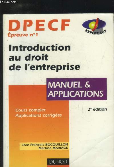 DPECF Manuel & Applications : Introduction au droit de l'entreprise - Epreuve n1