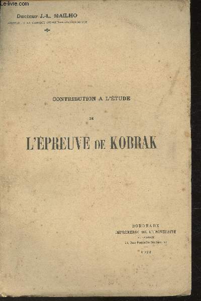 Contribution  l'tude de L'preuve de Kobrak