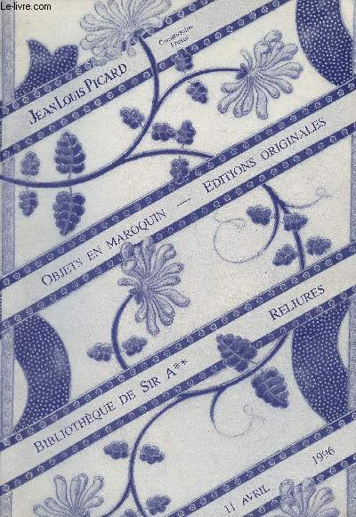 Catalogue de vente aux enchres- 11 avril 1996- Objets en maroquinerie, Bibliothque d'un amateur, Bibliothque de Sir A**