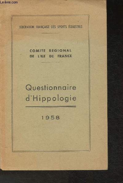 Questionnaire d'Hippologie 1958