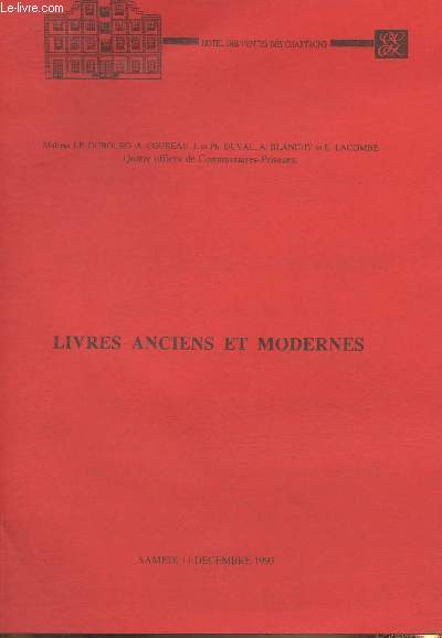 Catalogue de vente aux enchres/ Hotel des ventes des Chartrons, 11 dcembre 1993- livres anciens et modernes