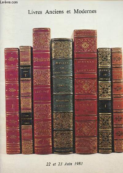 Catalogue de vente aux enchres/Hotel Drouot, salle 3- 22-23 Juin 1981- Livres anciens et modernes