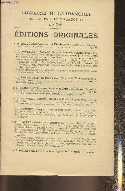 Catalogue de la librairie Lardanchet