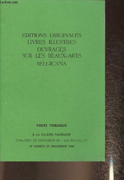 Catalogue de vente aux enchres/ Galerie Falmagne- le 20 Dcembre 1980- Editions originales, livres illustrs, beaux-arts etc