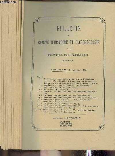10 volumes/Bulletin du comit d'Histoire et d'Archologie de la Province ecclsiastique d'Auch Tome I Janvier  Octobre 1860