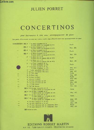 Concertinos pour instrumens  vent avec accompagnement de piano