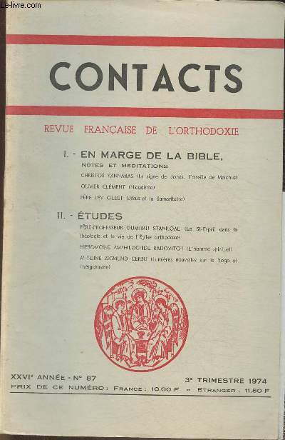Contacts- Revue franaise de l'Orthodoxie n87- XXVIe anne- 3e trimestres 1974