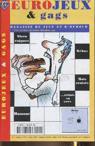 Eurojeux & Gags n2, octobre-novembre-dcembre 1997. Magazine de jeux et d'humour : Micro-nigmes - Mots croiss - 7 diffrences - etc