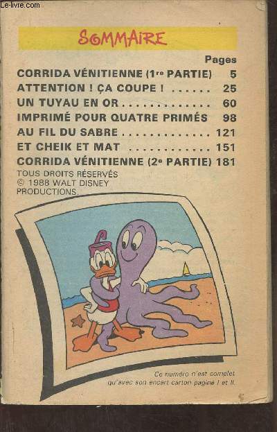 Mickey Parade n104- Aot 1988- Sommaire: Corrida Vnitienne- Attention! a coupe!- Un tuyau en or- imprim pour quatres prims- au fil du sabre- et Cheil et Mat- etc.