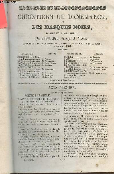 Christiern de Danemarck ou Les masques noirs- Drame en trois actes