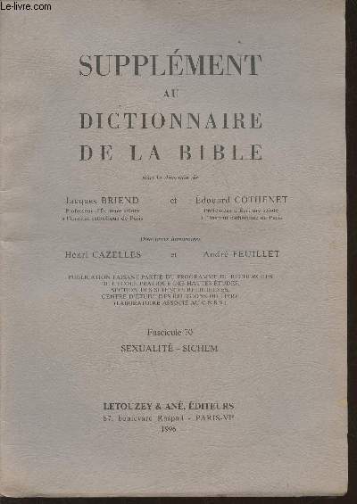 Supplment au dictionnaire de la Bible Fascicule 70: Sexualit-Sichem