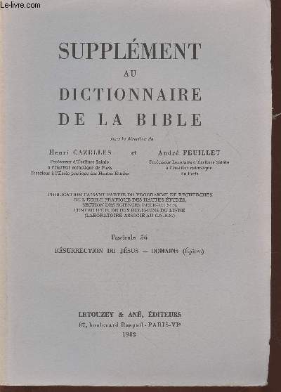 Supplment au dictionnaire de la Bible- Fascicule 56- Rsurrection de Jsus- Romains