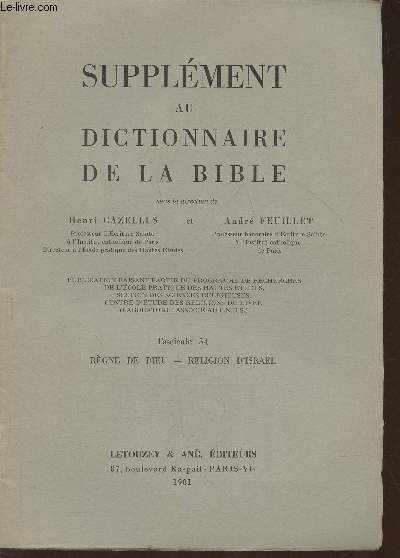 Supplment au dictionnaire de la Bible- Fascicule 54- Rgne de Dieu-Religion d'Isral