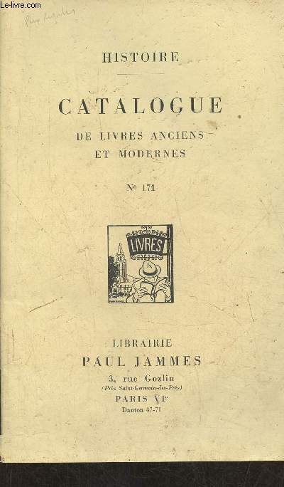 Histoire- Catalogue de livres anciens et modernes n171- Librairie Paul Jammes