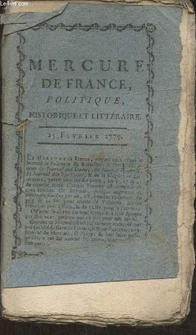 Mercure de France ddi au Roi- 25 fvrier 1779