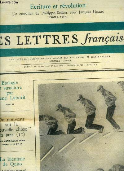 Les lettres francaises - N1231- du 24 avril au 1er mai 1968- ecriture et revolution, un entretien de philippe sollers avec jacques henric- biologie et structure par henri laborit- la biennale de quito- l'art vivant a la fondation maeght- jazz-...