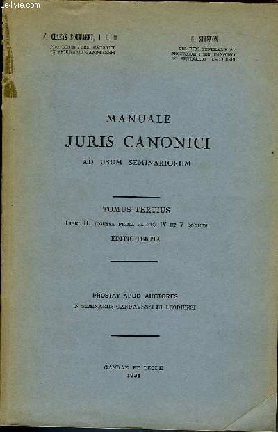 MANUALE JURIS CANONICI Tome Tertius