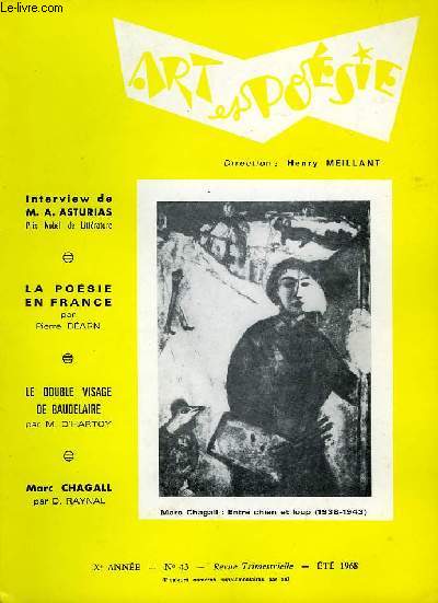 ART ET POESIE, Xe ANNEE, N43, REVUE TRIMESTRIELLE, ETE 1968