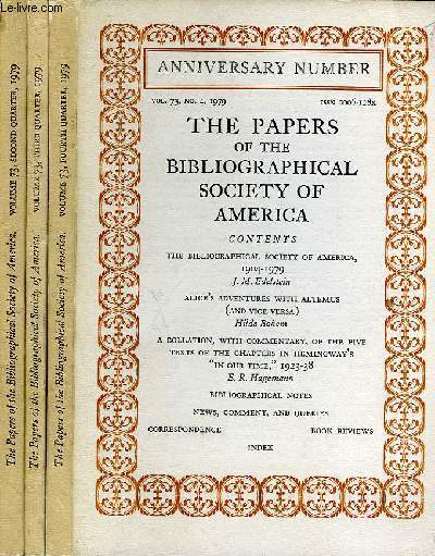 THE PAPERS OF THE BIBLIOGRAPHICAL SOCIETY OF AMERICA, VOL. 73, N 2, 3, 4, 1979
