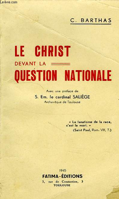 LE CHRIST DEVANT LA QUESTION NATIONALE
