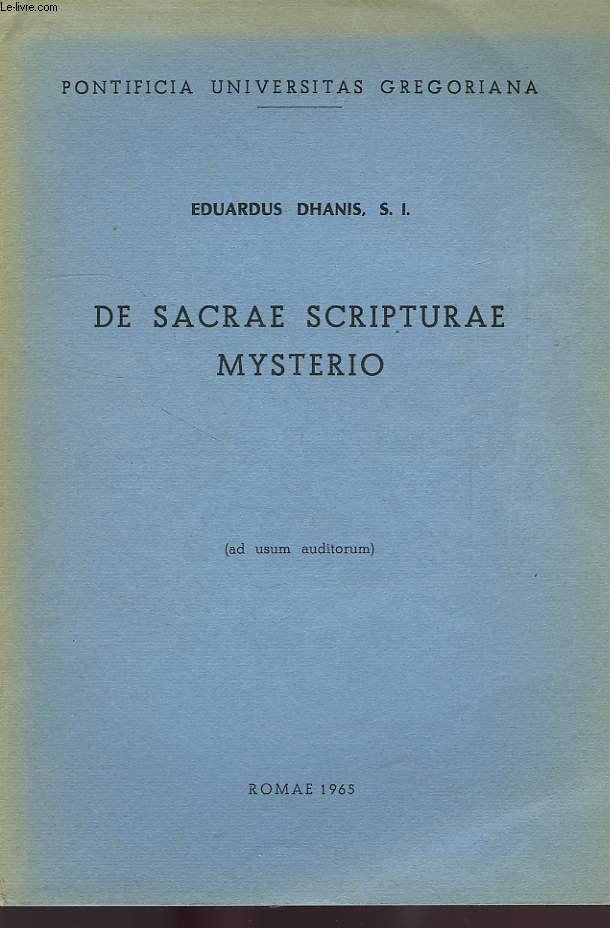 DE SACRAE SCRIPTURAE MYSTERIO
