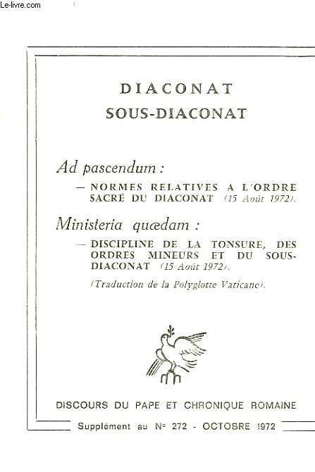 DIACONAT, SOUS-DIACONAT, AD PASCENDUM, MINISTERIA QUAEDAM