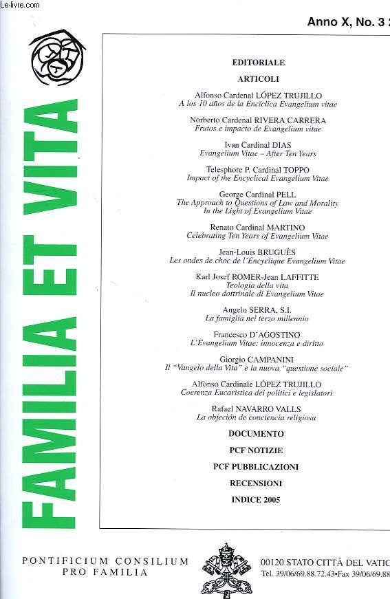 FAMILIA ET VITA, ANNO X, N 3, 2005