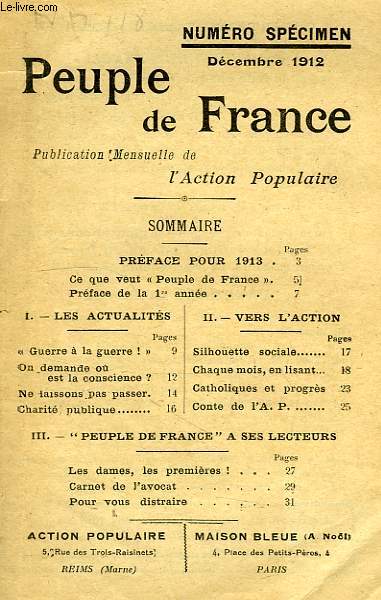 PEUPLE DE FRANCE, 134 NUMEROS (DE DEC. 1912 AU N 280, JUIN 1940)