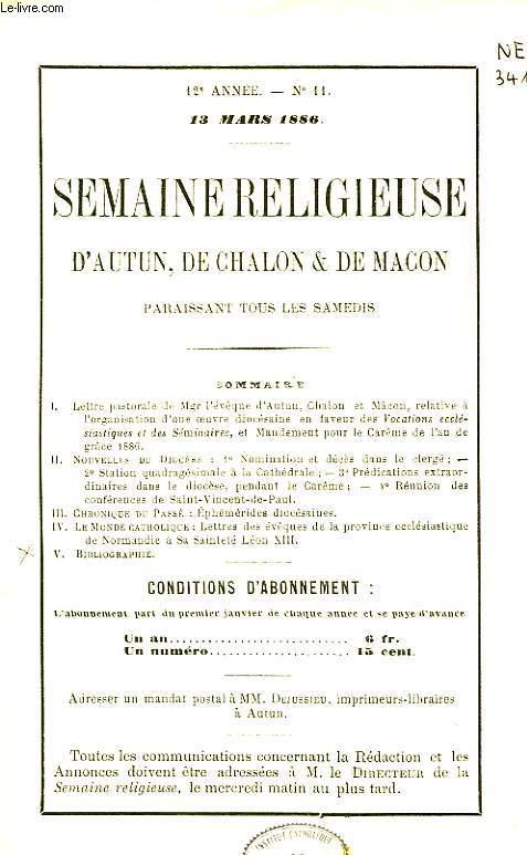 SEMAINE RELIGIEUSE D'AUTUN, DE CHALON ET DE MACON, 12e ANNEE, N 11, MARS 1886