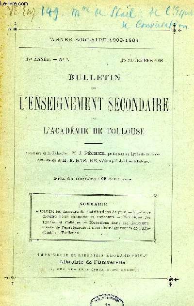 BULLETIN DE L'ENSEIGNEMENT SECONDAIRE DE L'ACADEMIE DE TOULOUSE, 17e ANNEE, N 7, NOV. 1908