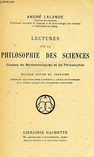 LECTURES SUR LA PHILOSOPHIE DES SCIENCES, CLASSES DE MATHEMATIQUES ET DE PHILOSOPHIE