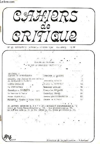 CAHIERS DE CRITIQUE, N45, OCT.-DEC. 1986, 12e ANNEE