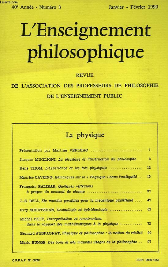 REVUE DE L'ENSEIGNEMENT PHILOSOPHIQUE, 40e ANNEE, N 3, JAN-FEV. 1990
