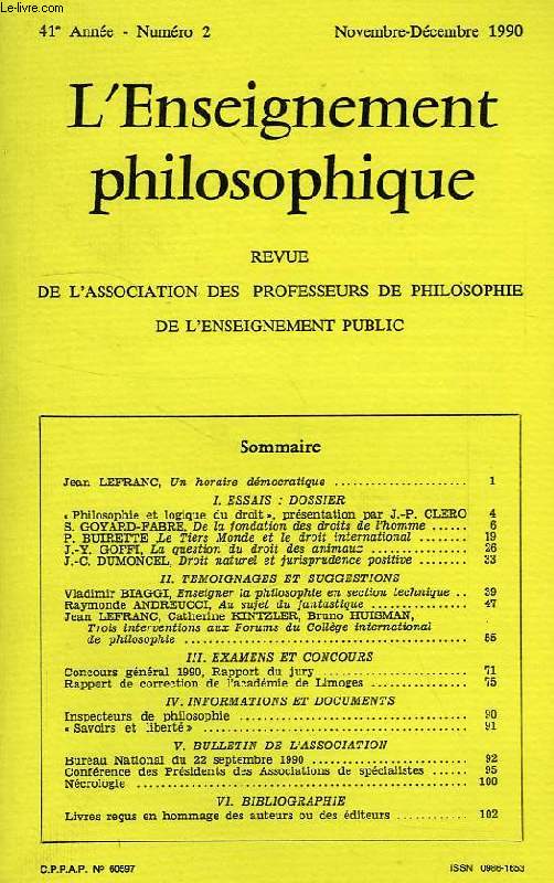 REVUE DE L'ENSEIGNEMENT PHILOSOPHIQUE, 41e ANNEE, N 2, NOV.-DEC. 1990