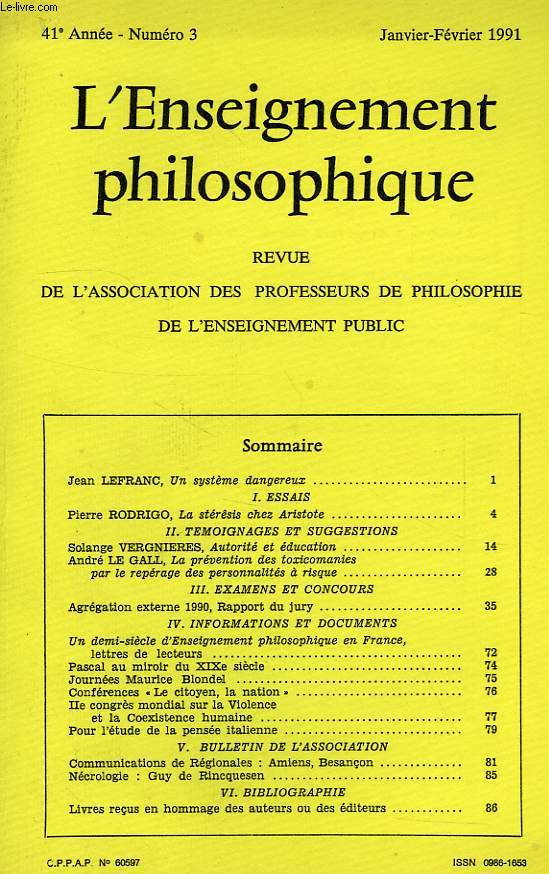 REVUE DE L'ENSEIGNEMENT PHILOSOPHIQUE, 41e ANNEE, N 3, JAN.-FEV. 1991