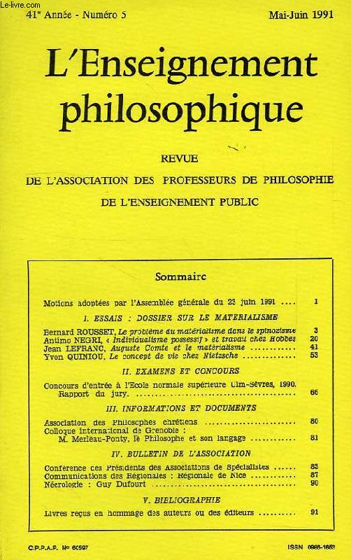 REVUE DE L'ENSEIGNEMENT PHILOSOPHIQUE, 41e ANNEE, N 5, MAI-JUIN 1991