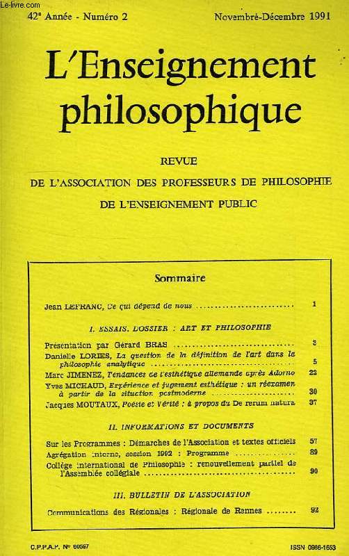 REVUE DE L'ENSEIGNEMENT PHILOSOPHIQUE, 42e ANNEE, N 2, NOV.-DEC. 1991