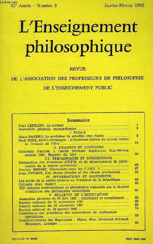 REVUE DE L'ENSEIGNEMENT PHILOSOPHIQUE, 42e ANNEE, N 3, JAN.-FEV. 1992