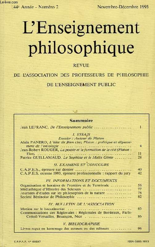 REVUE DE L'ENSEIGNEMENT PHILOSOPHIQUE, 44e ANNEE, N 2, NOV.-DEC. 1993