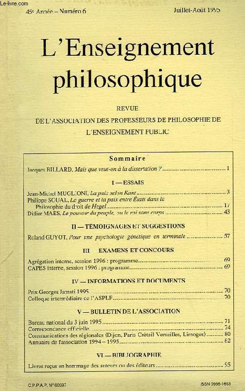 REVUE DE L'ENSEIGNEMENT PHILOSOPHIQUE, 45e ANNEE, N 6, JUILLET-AOUT 1995