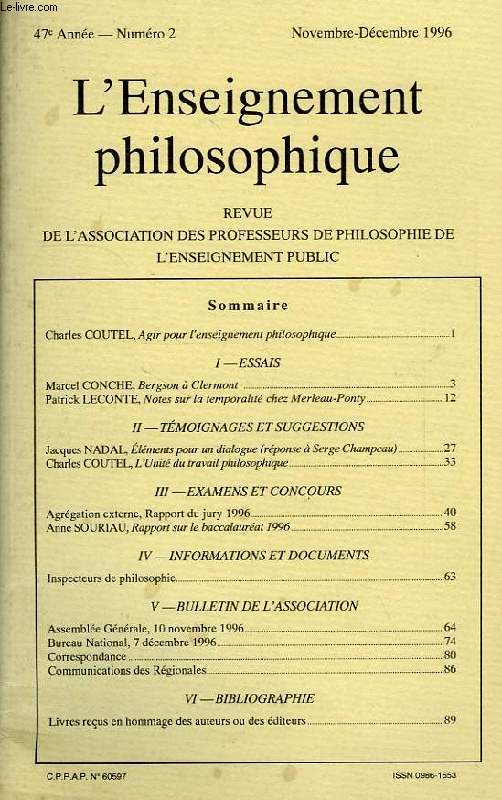 REVUE DE L'ENSEIGNEMENT PHILOSOPHIQUE, 47e ANNEE, N 2, NOV.-DEC. 1996