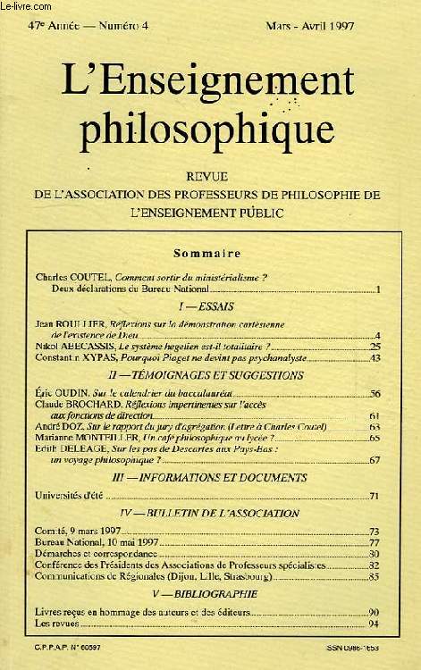 REVUE DE L'ENSEIGNEMENT PHILOSOPHIQUE, 47e ANNEE, N 4, MARS-AVRIL 1997