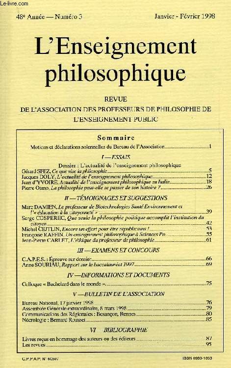 REVUE DE L'ENSEIGNEMENT PHILOSOPHIQUE, 48e ANNEE, N 3, JAN.-FEV. 1998
