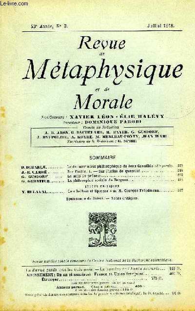 REVUE DE METAPHYSIQUE ET DE MORALE, 53e ANNEE, N 3, JUILLET 1948