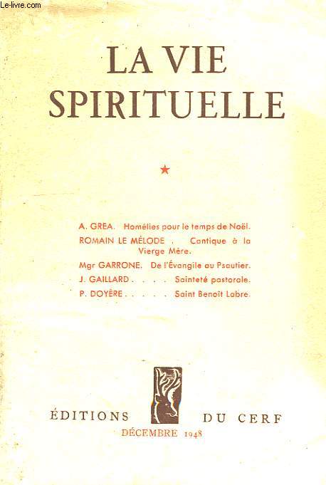 LA VIE SPIRITUELLE, N 335, DEC. 1948