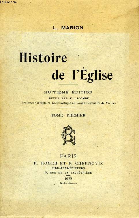 HISTOIRE DE L'EGLISE, TOME I